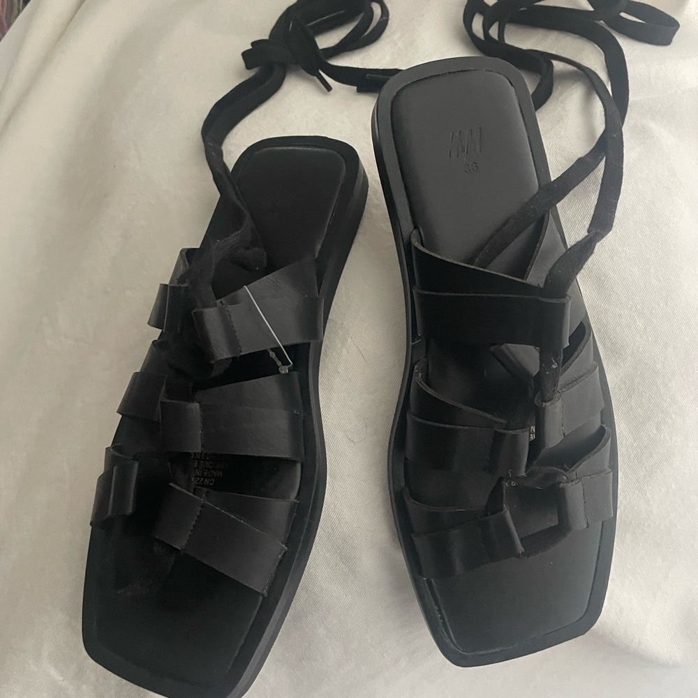H&M Black Lace-Up gladiator Flat Sandals